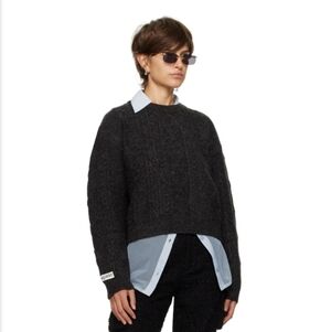 LESUGIATELIER Knit Cable Sweater Gray Chunky Rib Medium